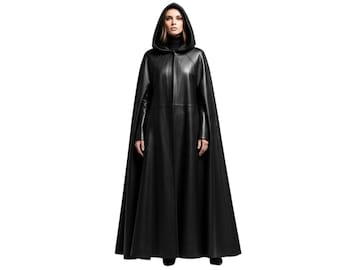 冬用ブラックマント、フード付きゴシックケープ、ロングアシンメトリー