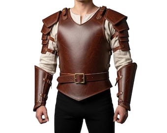 Men’s Medieval Leather Armor Vest Viking Renaissance Knight Costume Larp Cosplay Gear Brown