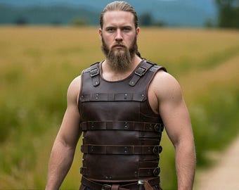 Brown Leather Warrior Vest | Medieval Viking LARP Armor | Renaissance Fair Cosplay Chest Plate | Handmade Fantasy Armor for Men