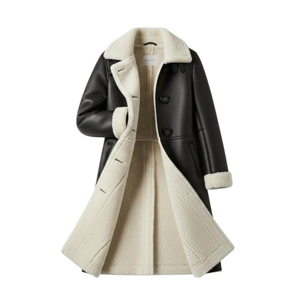 Black Shearling Leather Coat for Women – Winter Warm Long Fur Lined Jacket, Vintage Sherpa Overcoat, Custom Handmade Winter Fashion