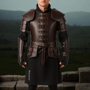 Cosplay Knight Armor | LARP Battle Outfit Brown Medieval Leather Armor Set | Steampunk Gothic Warrior Costume | Ren Faire Chest Plat