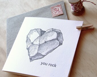 5 Pack, SALE PRICE Geology gifts, Love, You rock, letterpress heart shaped rock, punny card made in Aus