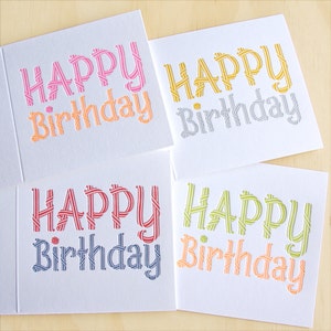 5 Pack, SALE PRICE Happy Birthday, typographic word Letterpress Card  A birthday card for everyone! Made in Australia