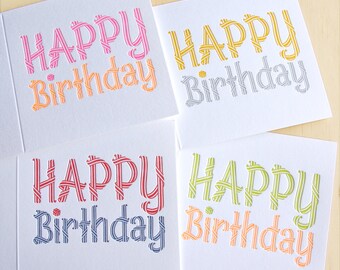 5 Pack, SALE PRICE Happy Birthday, typographic word Letterpress Card  A birthday card for everyone! Made in Australia