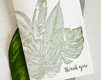 x5 SALE PRICE  Tropical wedding Thank you card, bird of paradise, monstera leaf, tropical foliage, paradise, jungle green