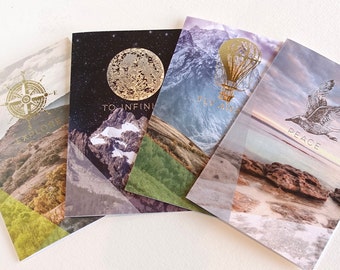 5 Pack, SALE PRICE Inspirational card, graduation, bon voyage, metallic foil, Celestial, New Zealand scene, Alpine scene Australian Outback