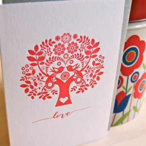 5 Pack, SALE PRICE Scandinavian red tree of life, nordic, Letterpress, Folk Style, Red, love, valentines day