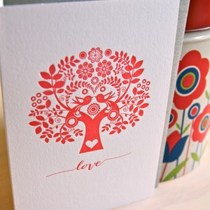 Scandinavian red tree of life, nordic, Letterpress, Folk Style, Red, love, valentines day  Buy 10 for 50% off
