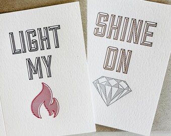 5 Pack, SALE PRICE Geometric blank Card, Shine On, Pink Floyd, Graduation, Inspiration, Light My Fire, The Doors, Sexy Love Card Valentine's