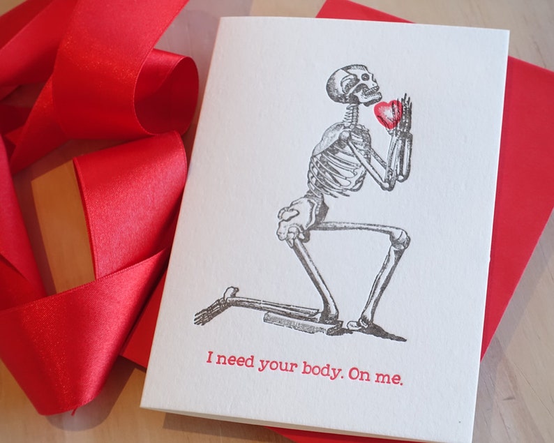 Romantic Skeleton letterpress card Valentines Day | Etsy