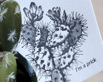 5 Pack, SALE PRICE, Apology card, sorry card, Card for him, Male card, I'm a prick, Cactus love, succulent, cactus flower illustration