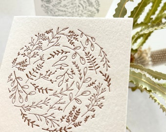 5 Pack, SALE PRICE Sympathy thank you card Delicate Flora Line Illustration Wreath Silver and Gold Accents Nature Rustic Letterpress Blank