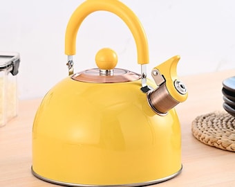 Teiera in acciaio inossidabile / Bollitore a corno giallo / Bollitore a corno per uso domestico da 2,5 l / Bollitore elettrico in ceramica / Regalo per la festa della mamma