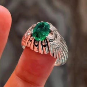 Natural Emerald Ring, Emerald Ring For Men, 925 Sterling Silver Unique Green Emerald Ring For Him, Wedding & Engagement Ring For Men