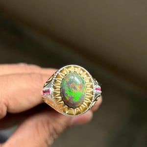 Black Fire Opal Signet Ring: Sterling Silver Men&#39;s Ring