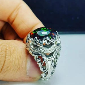 5Ct Natural Fire Opal Men&#39;s Ring: Sterling Silver Oval Cabochon