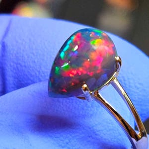 1.5 Carat Genuine Black Opal Ring, Pear Shape Black Opal Ring For Girls, Handmade Opal Ring, Gift For Wife, Birthstone Ring, Gift For Her