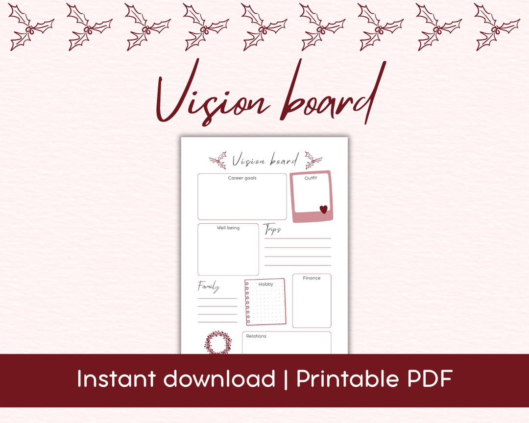 Vision Board – Printable Goal Setting Board | Aesthetic Mistletoe Theme ...
