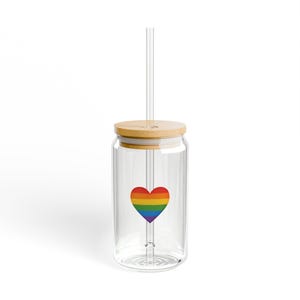 Rainbow Queer Cute Sipper Glass, LGBTQ Pride Drinkware, Colorful LGBT Rainbow Cup, LGBTQ+ Gift, Gay Pride Tumbler, 16oz Glass, Pride Month