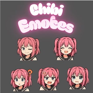 Pink Chibi Twitch Emote Bundle – 5x PNG Files for VTuber / Stream Overlay – Instant Download