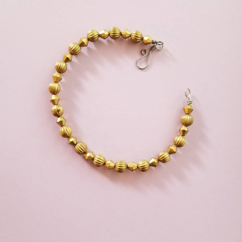 with handmade clasp Free shipping. Matte gold beaded wire bangle
