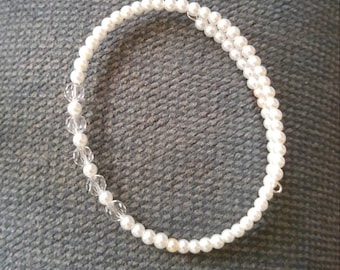 White pearl and crystal bracelet or anklet. Free shipping!