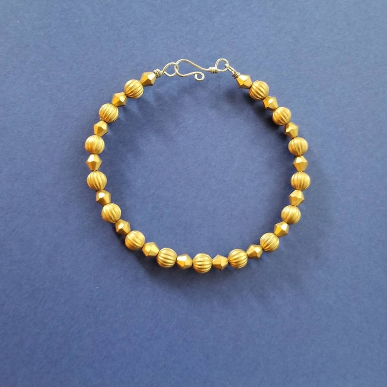 with handmade clasp Free shipping. Matte gold beaded wire bangle