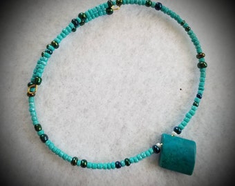 Turquoise memory wire anklet, bracelet or ankle bracelet. Fits 9" ankle/wrist or slightly smaller.