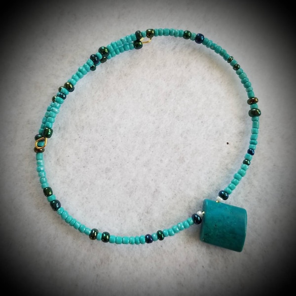 Turquoise memory wire anklet, bracelet or ankle bracelet. Fits 9" ankle/wrist or slightly smaller.