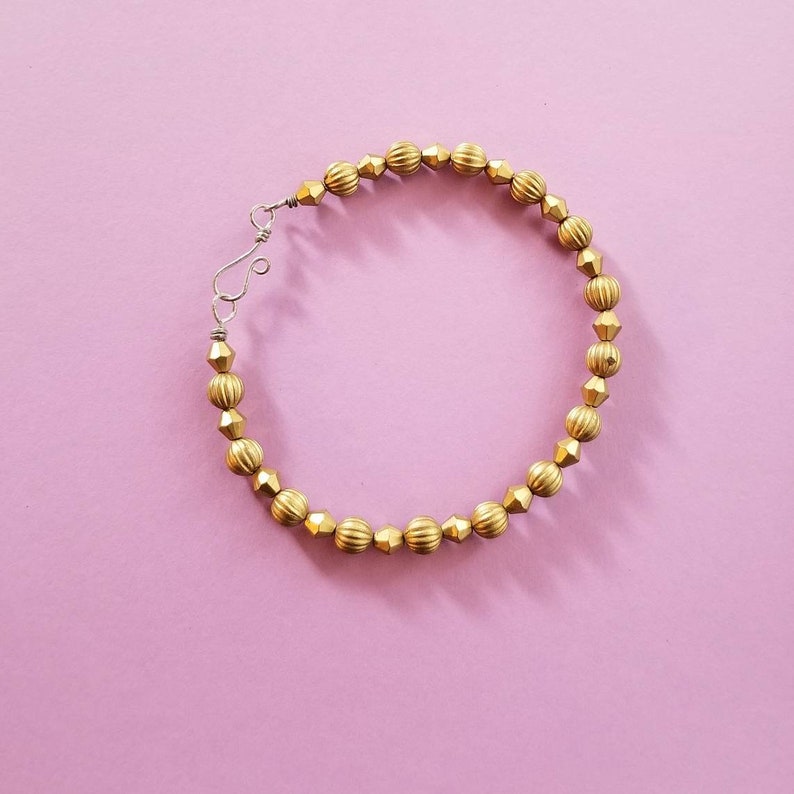 with handmade clasp Free shipping. Matte gold beaded wire bangle