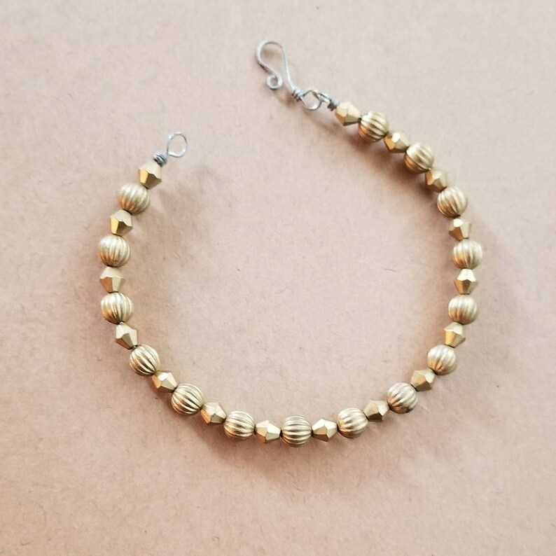 with handmade clasp Free shipping. Matte gold beaded wire bangle