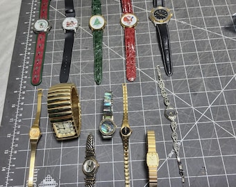 12 Vintage watches Women Stretch Band leather abalone quartz not tested various