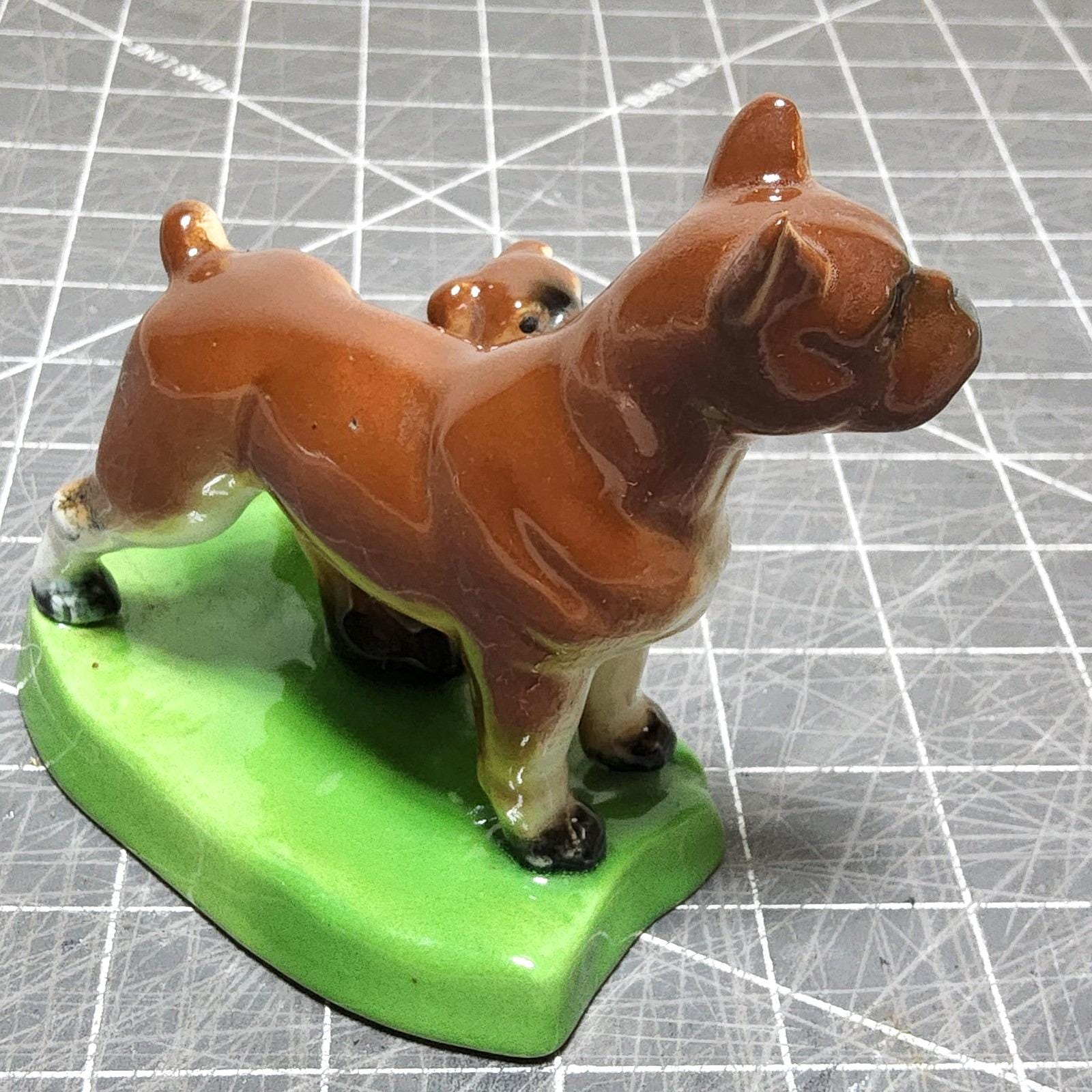 ヴィンテージ陶器製ボクサー犬と子犬の置物 日本製 ミッドセンチュリー