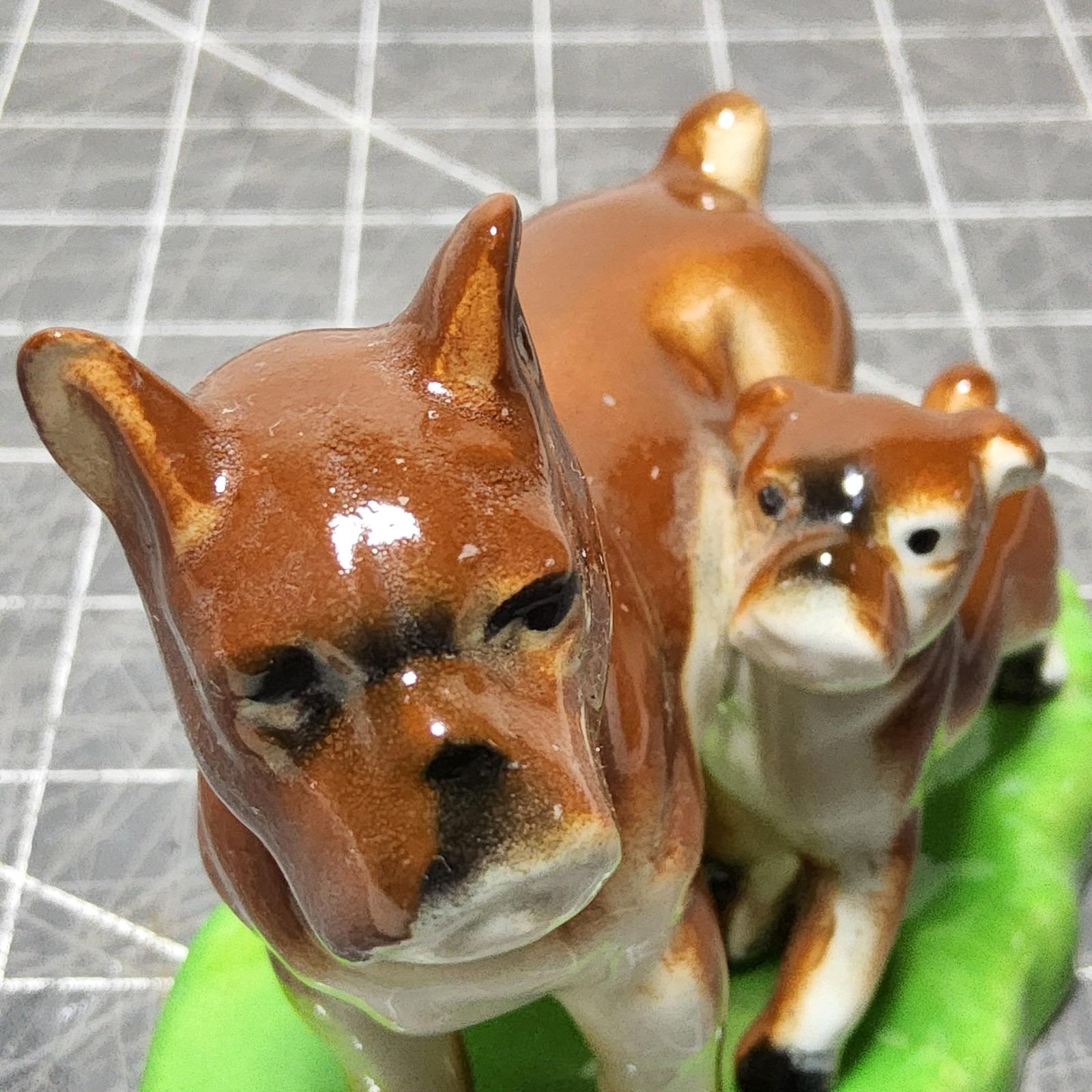 ヴィンテージ陶器製ボクサー犬と子犬の置物 日本製 ミッドセンチュリー