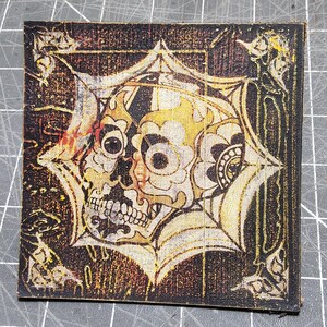 Parche de cuero con diseño de calavera de azúcar grabado con láser, 4x4, estilo gótico digital, punk, tatuaje punk