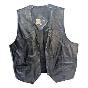 Concept vintage zwart leren vest in westernstijl xl zwarte drukknopen