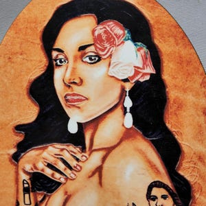 mon laferte art print 6&quot;x9&quot; oval chilean singer pinup tiki tattoos latina arte