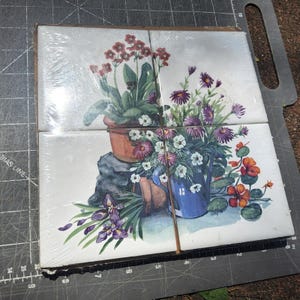 Vintage banan appeal 4 pc ceramic art tile mural flower garden pots new sealed