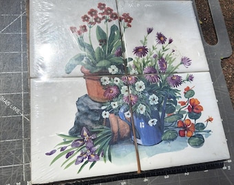 Mural de cerámica con diseño vintage de plátano, 4 piezas, macetas para jardín, nuevo y sellado.