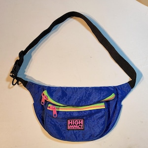 vintage high impact neon fanny Pack 80- 90s retro waist green blue pink zip 11x6