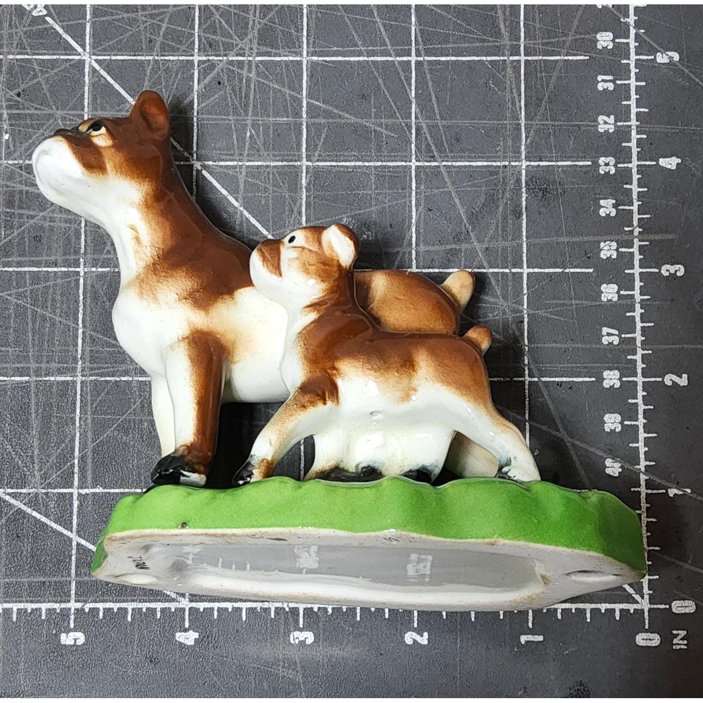 ヴィンテージ陶器製ボクサー犬と子犬の置物 日本製 ミッドセンチュリー
