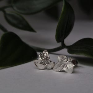 Ivy Leaf Stud Earrings: Handmade Silver Clay Earrings with Real Ivy Leaf Imprint