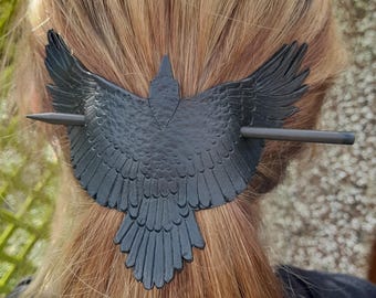 Raven Design leather hair barrette