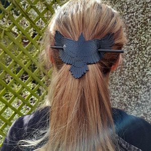 Stunning Raven style leather hair barrette is lovingly handmade from start to finish.