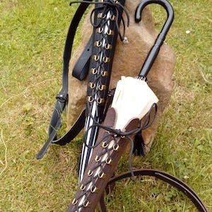 Real Leather Parasol Holster with shoulder strap and belt loops - the ultimate steampunk accessory!