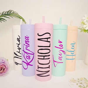 Personalized Tumbler with Lid and Straw, Bridesmaid Gift, 16 oz Skinny Cup, Christmas Tumbler, Bachelorette Party Gifts, Bridesmaid Proposal