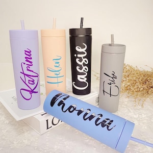 Personalized Tumbler with Lid and Straw, Bridesmaid Gift, 16 oz Skinny Cup, Christmas Tumbler, Bachelorette Party Gifts, Bridesmaid Proposal