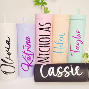 Personalized Tumbler with Lid and Straw, Bridesmaid Gift, 16 oz Skinny Cup, Christmas Tumbler, Bachelorette Party Gifts, Bridesmaid Proposal