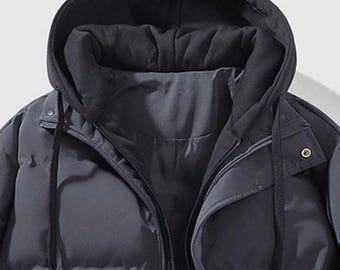 Chaqueta acolchada de invierno con capucha para hombre: parka acolchada resistente al agua