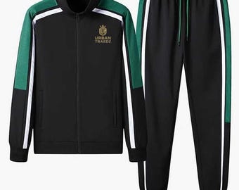 Men’s Black & Green Tracksuit Set – Athletic Jogger Sportswear | Urban Gym Streetwear Outfit